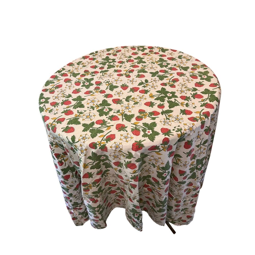 vintage strawberry fruit print tablecloth large oval farmhouse garden party